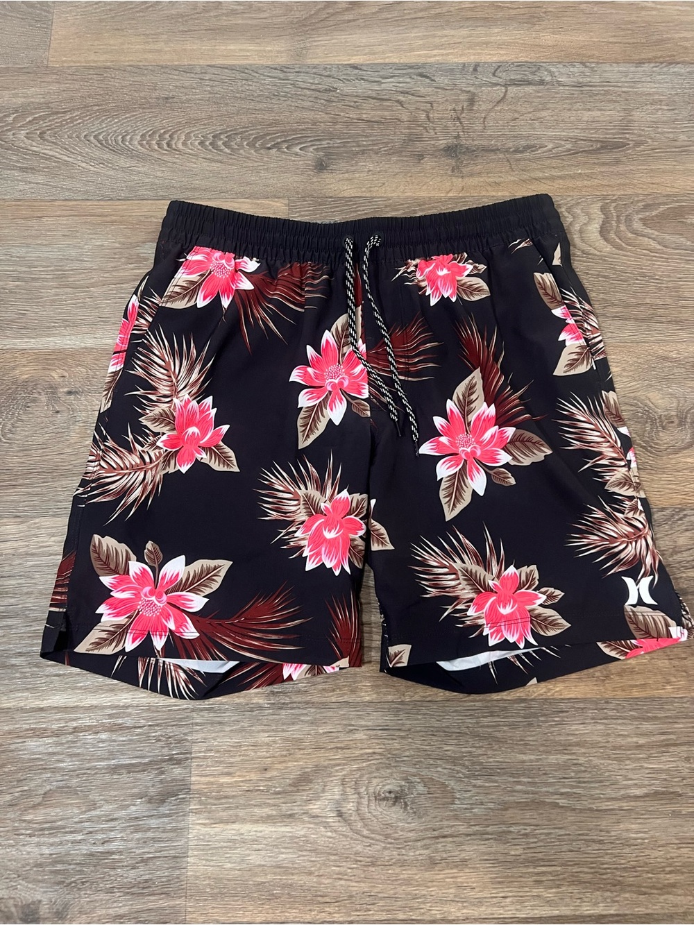 Hurley Black Swim Trunks with Pink Floral Print/A793